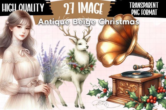 Antique Beige Christmas Clipart for Illustrations