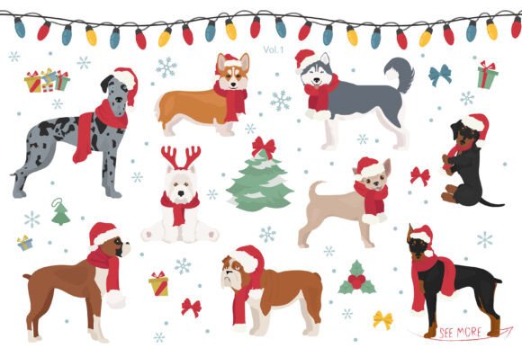 Christmas Dog Characters: Festive Illustrations for Handmade Crafts
