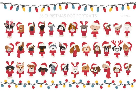 Christmas Dog Portraits Illustrations for Branding