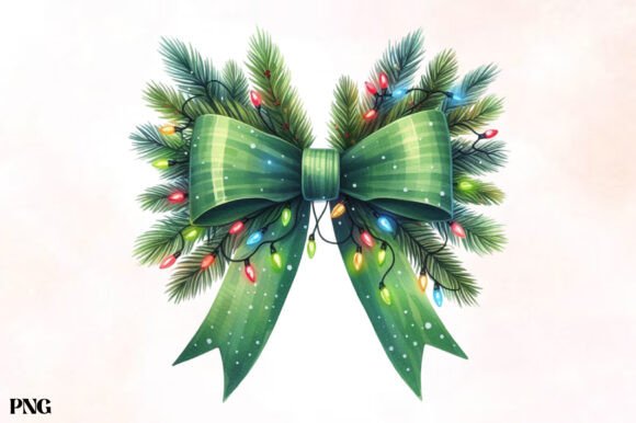 Christmas Green Bow Clipart for Modern Illustrations