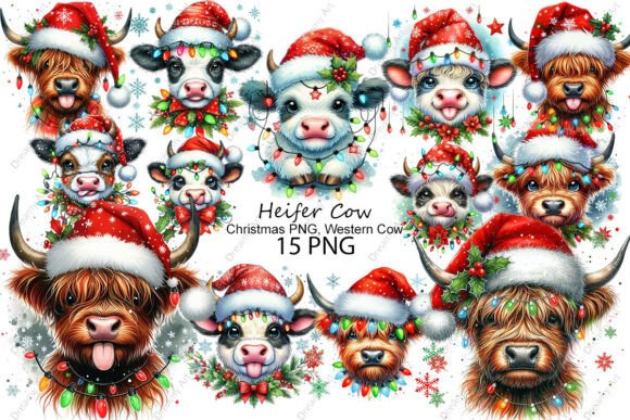 Christmas Heifer Cow PNG, Western Cow Illustrations Review