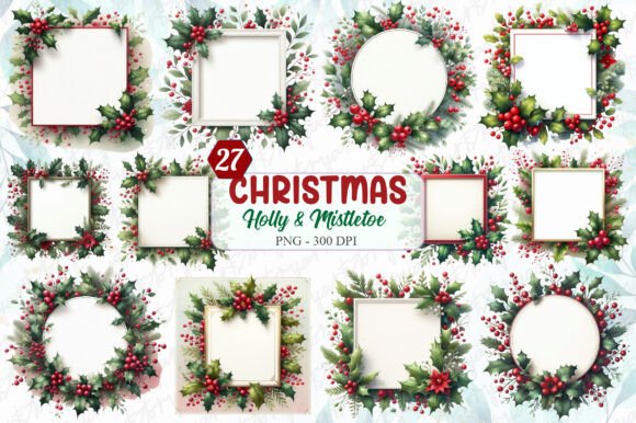 Christmas Holly Mistletoe Clipart for Seasonal Illustrations