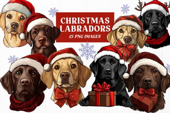 Christmas Labradors Dog PNG Art Clipart for Illustrations