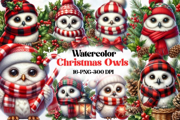 Christmas Owls Clipart Cute Christmas: Illustrations for Brand Design