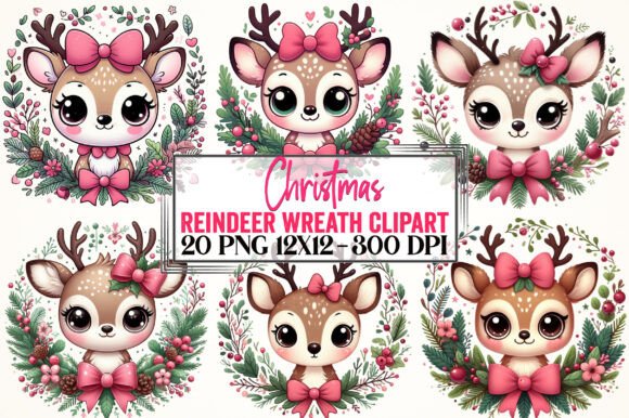 Christmas Reindeer Wreath Clipart for Illustrations