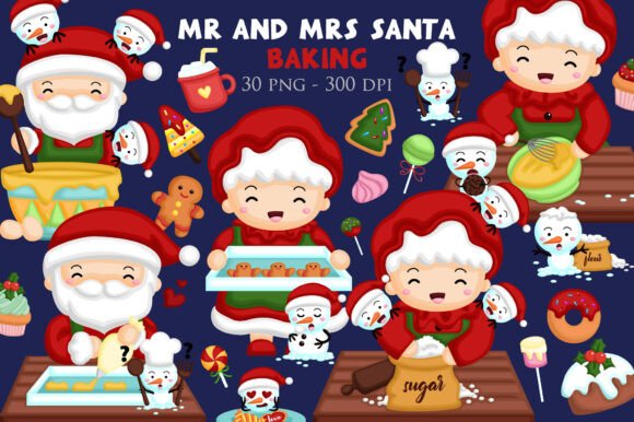 Christmas Santa Woman Baking Cartoon Art Review