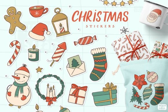 CHRISTMAS STICKERS DOODLES EPS JPG PNG Illustrations