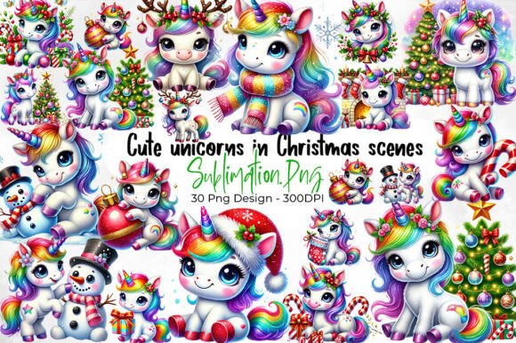 Christmas Unicorn Clipart Bundle: Illustrations for Brand Identity