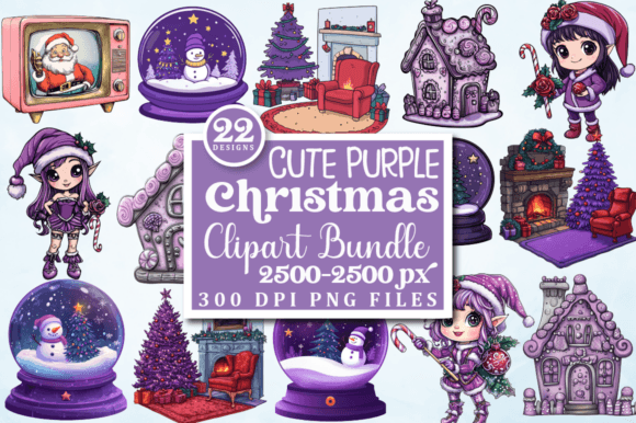 Cute Purple Christmas Clipart Bundle Review