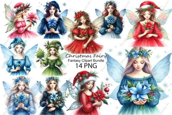 Fantasy Christmas Fairy Clipart Bundle for Illustrations