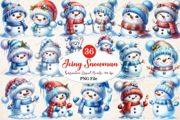 Funny Christmas Icing Snowman Clipart for Illustrations