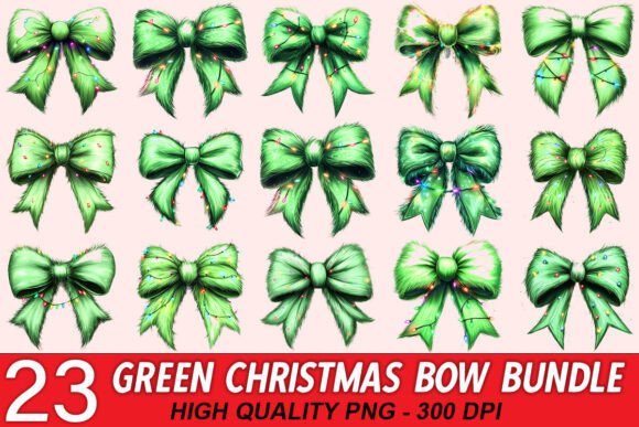 Green Christmas Bow Clipart Bundle for Illustrations