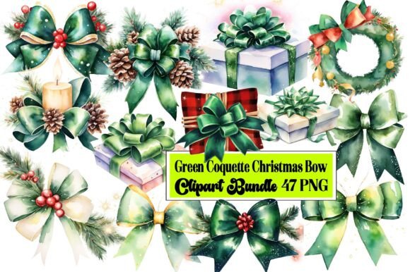 Green Coquette Christmas Bow Clipart Review