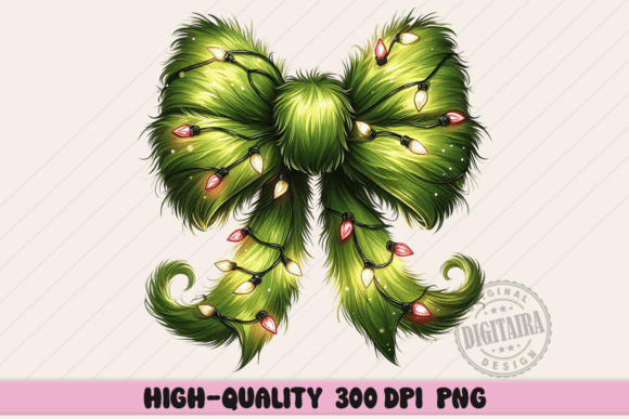 Green Fur Coquette Christmas Bow Png: Illustrations for Branding