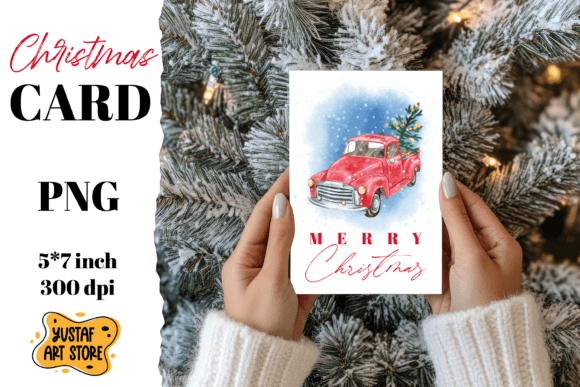 Merry Christmas Card . Christmas Truck Illustrations