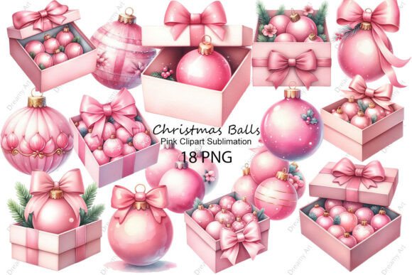 Pink Christmas Balls Clipart Sublimation for Illustrations