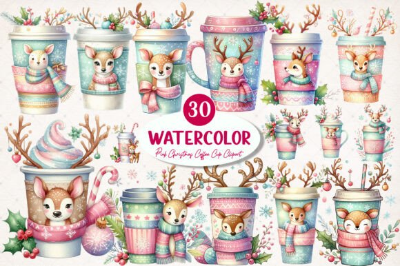 Pink Christmas Coffee Cup Clipart Bundle: A Designer’s Review for Seasonal Illustrations