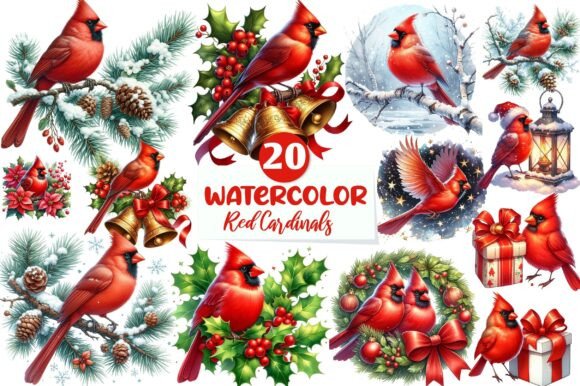 Red Cardinals Christmas Sublimation Illustrations