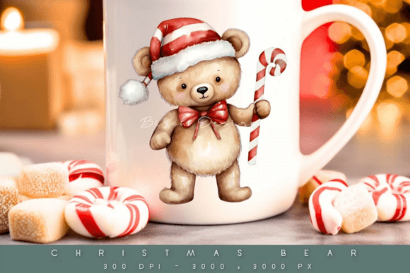 Watercolor Christmas Bear Clipart Design for Illustrations