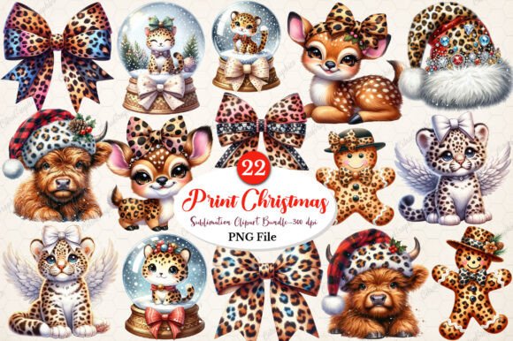 Watercolor Leopard Print Christmas PNG for Branding
