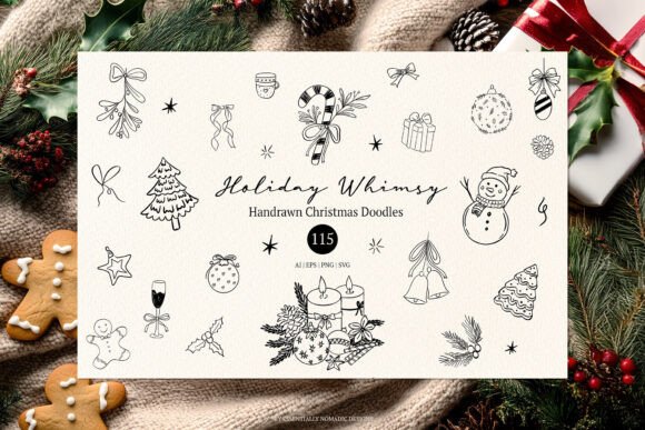 Whimsical Christmas Doodle Clipart for Illustrations
